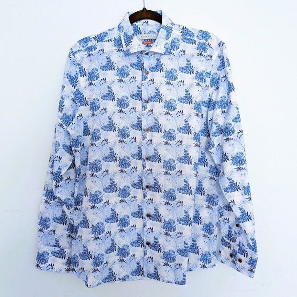 Bugatti Linen Cotton Men's Long Sleeve Fitted Shirt Floral Size M - Picture 2 of 7